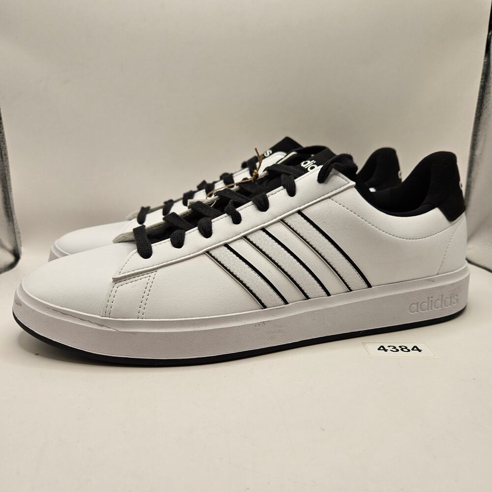 ADIDAS MEN'S 14 GRAND COURT 2.0 WHITE BLACK CASUAL LIFESTYLE SNEAKER JS1694